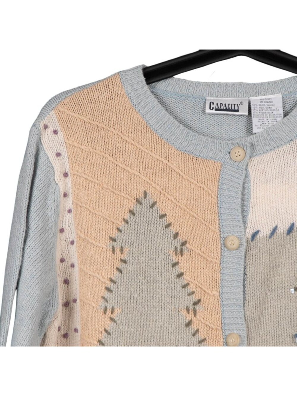 Winter Cardigan Sweater M Womens 90s Momcore Cottagecore Pastels Blue Boho Indie - Picture 2 of 8